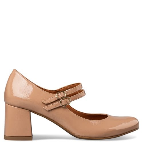 Envie Shoes Γόβες Mary Jane Με Χοντρό Τακούνι Λουστρίνι Μπεζ