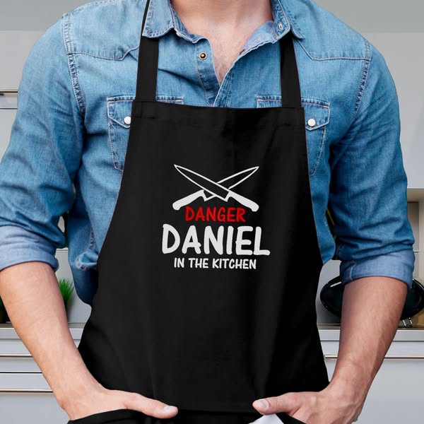 Personalised Embroidered Apron For Him - Danger In The Kitchen | Birthday Gifts | Anniversary Gifts | Cotton | Gifts for Him