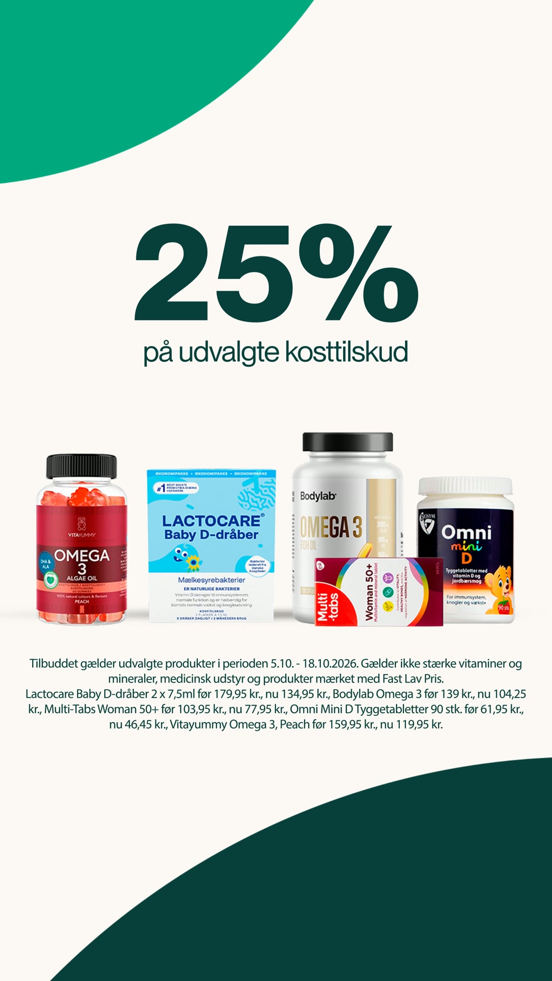 Spar 25% på udvalgte kosttilskud