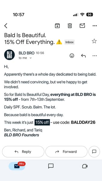 Bald bros, this 15% off won't hang about