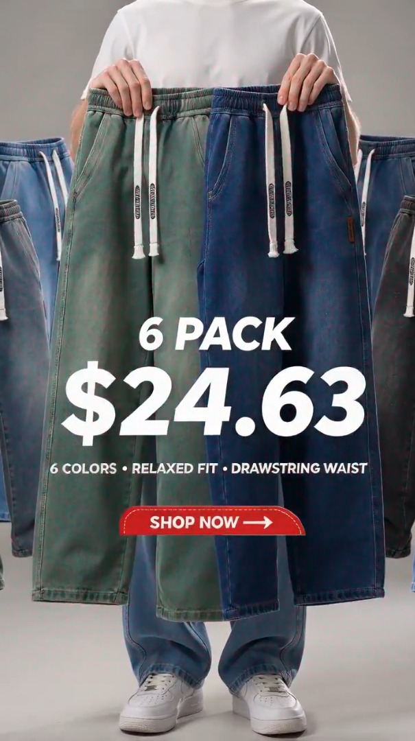 6 COLORS PACK ONLY $24.63 — Stretch Drawstring Jeans for Men
