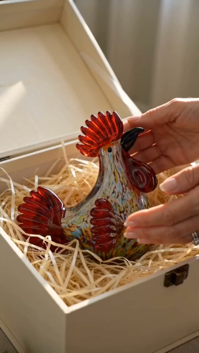 Multicolor Confetti Glass Rooster Decor