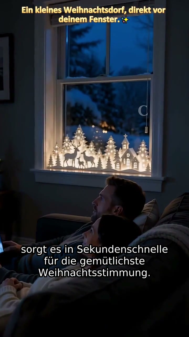 Neu eingetroffen, [50] % Rabatt – LED-Weihnachtsdekoration mit Rehen und Dorfmotiv für das Fenster: 2-teiliges beleuchtetes Set