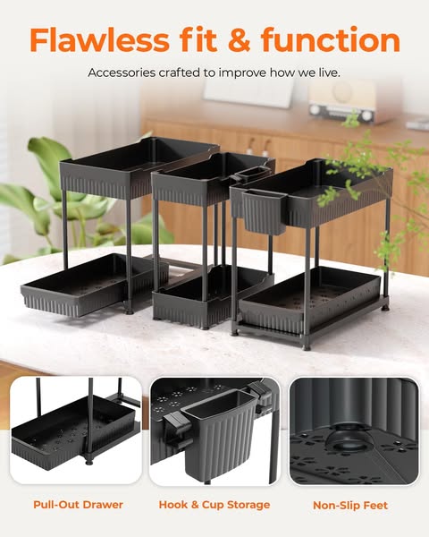 Extra Accessories, Endless Uses]: Say goodbye to messy cabinets and cluttered counters. Sevenblue under-sink organizers are a fan favorite—a