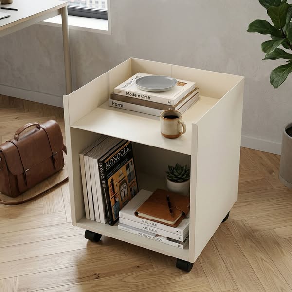 Cube Wheeled Metal Bedside Table / Side Table