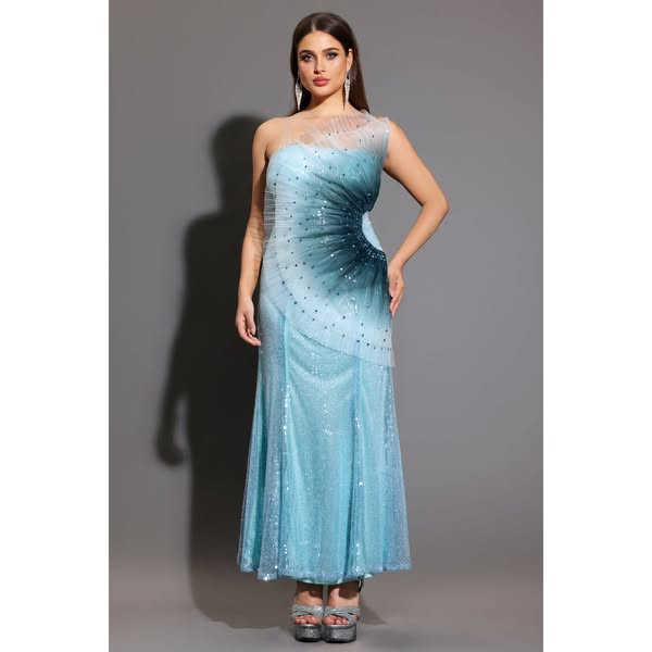 Kiwis Sleeveless Fish Tail Sequins Maxi Dress