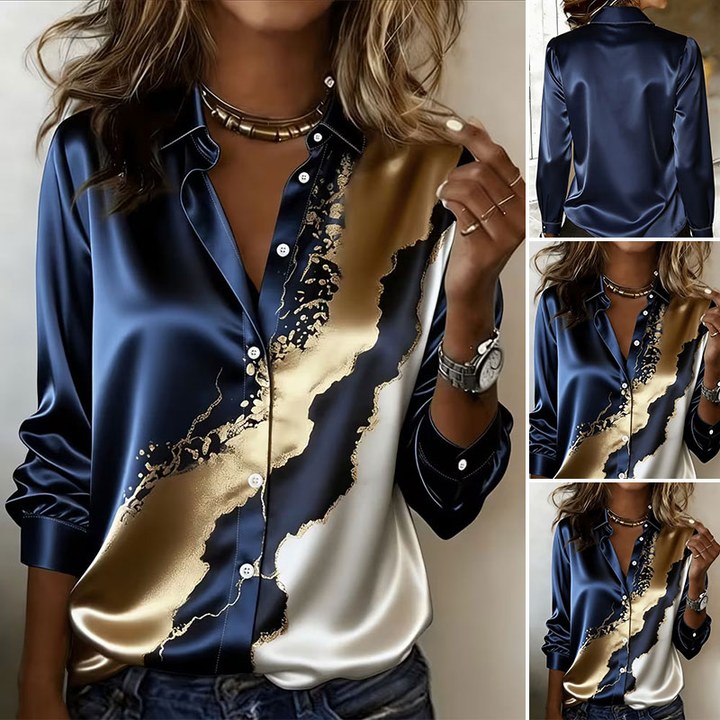 Lapel Color-Block Casual Shirt