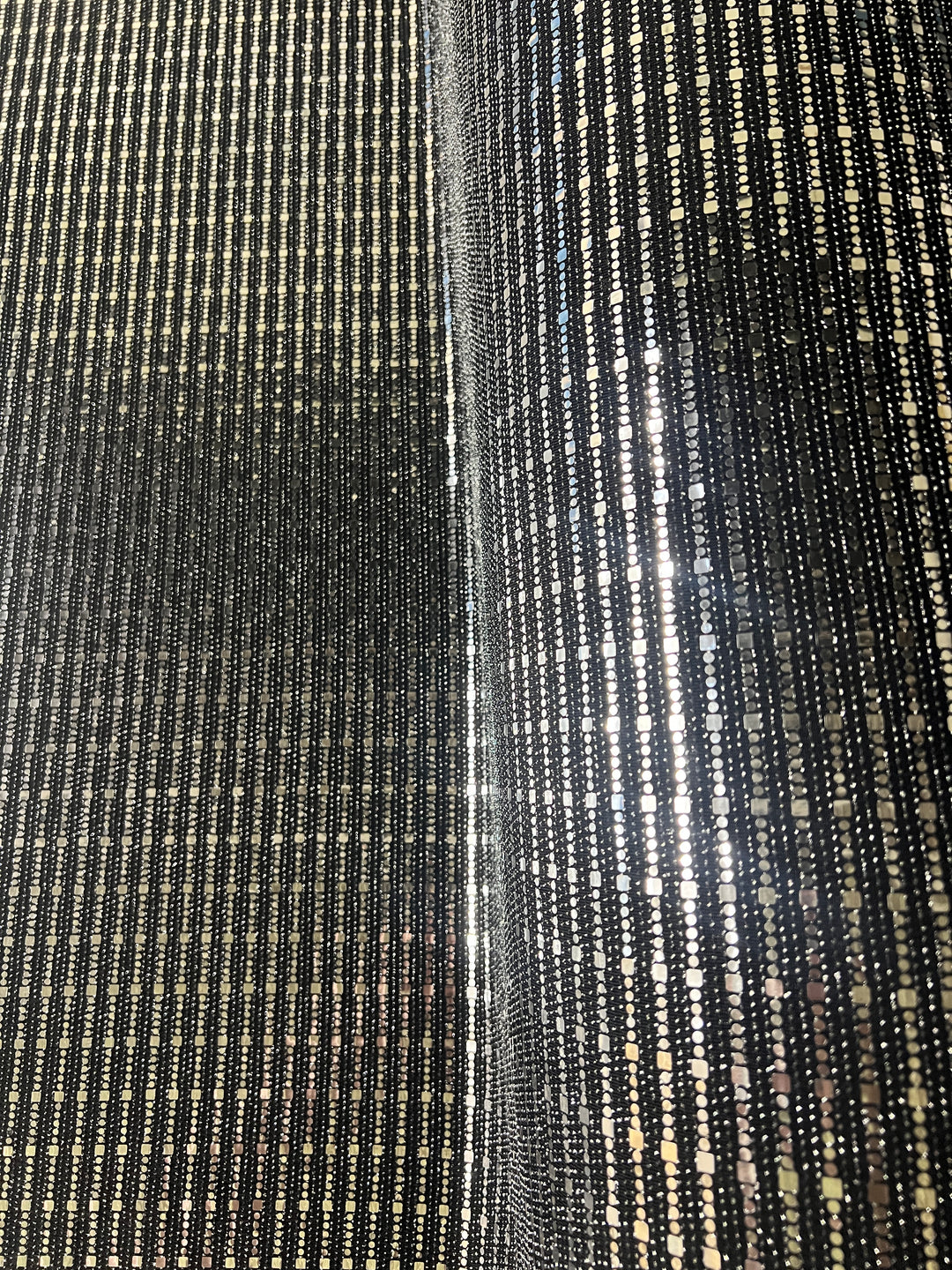 Black, Gold & Silver Glitter Grid Stretch Mesh – £4.99/m