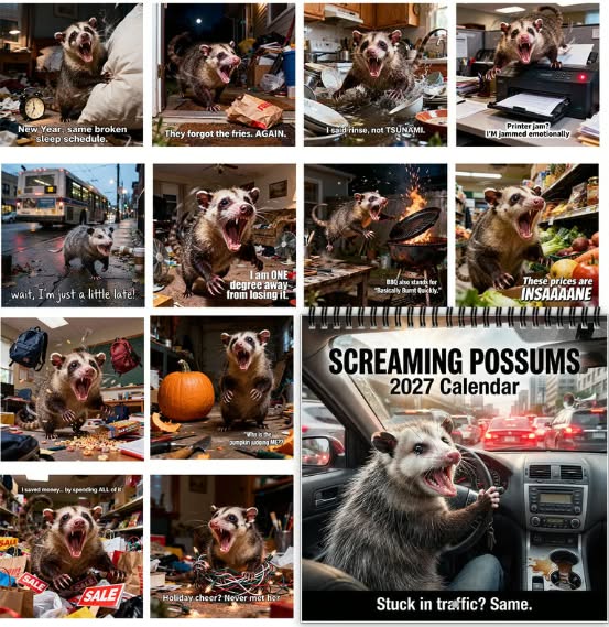 Screaming Possums 2027 Wall Calendar – 12-Month Funny Relatable Calendar, C