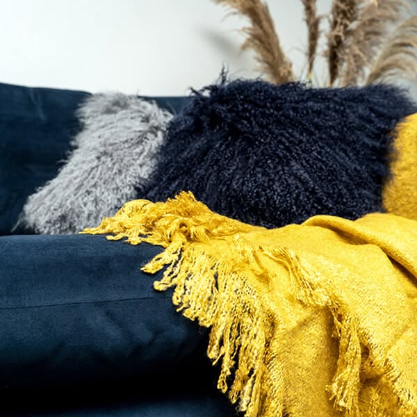 Mustard Faux Mohair Throw Blanket