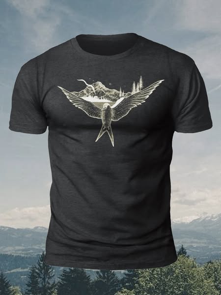 Bird and Forest Men's Short-Sleeved T-shirt Dark-Grey-S