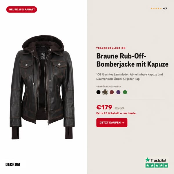 Braune Bomberjacke mit Kapuze und Rub-Off-Effekt