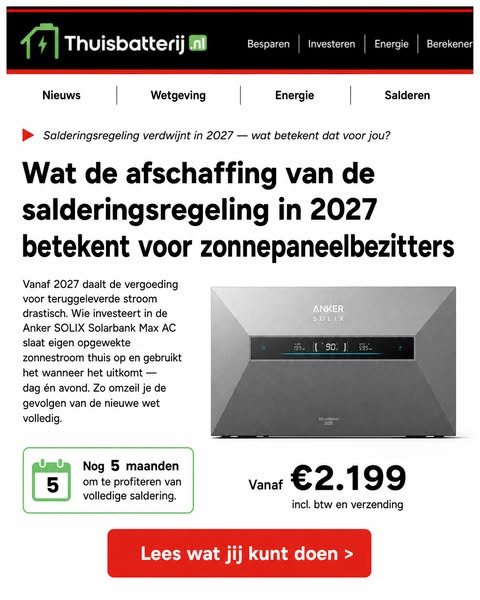 Salderingsregeling verdwijnt in 2027 — wat betekent dat voor jou?