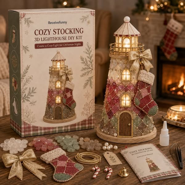 Beginner-Friendly DIY Lighted Christmas Character Sea Glass-Style Lighthouse Kit Collection | Complete Kit with Sea Glass-Style Pieces, LED
