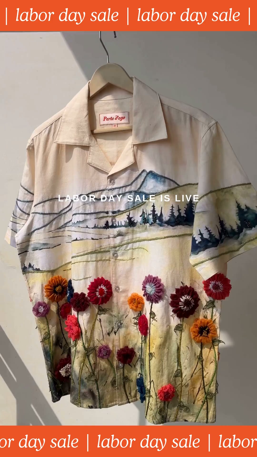 "Valley of flowers" hand embroidered linen shirt