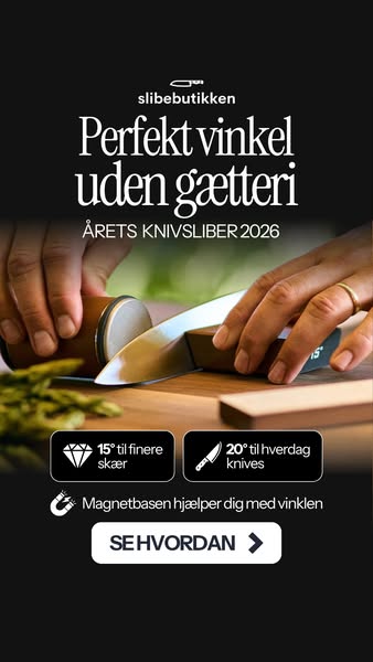 Årets knivsliber 2026, nu til super-tilbud. Gør det til en fornøjelse at stå i køkkenet! Forvandl alle dine knive derhjemme til professionel