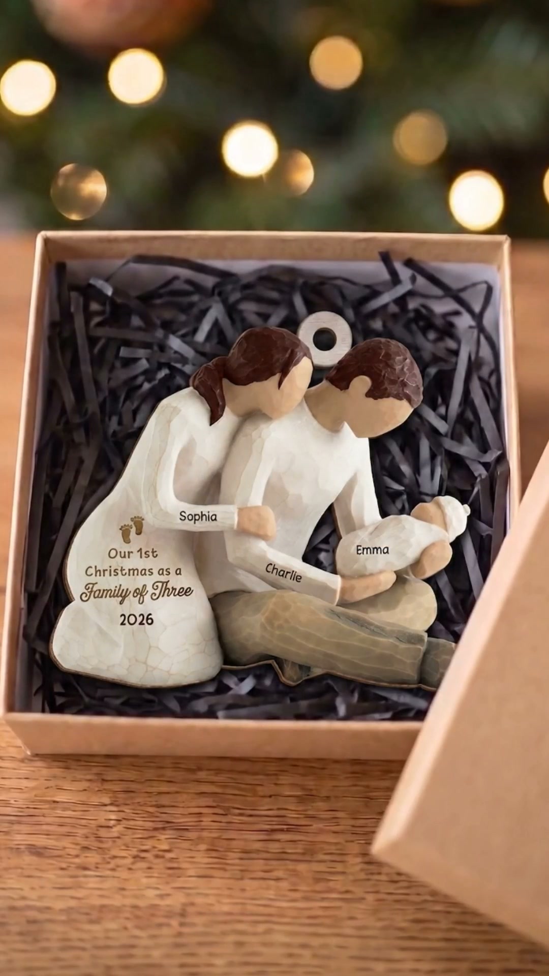 Personalized Family Of Three New Parents Wooden Ornament