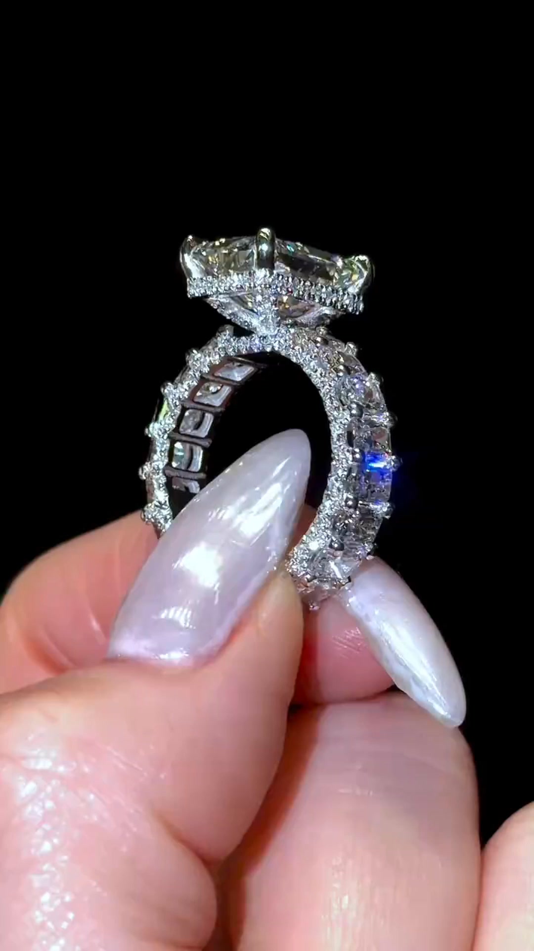 Emerald Cut Full Pavé Moissanite Ring