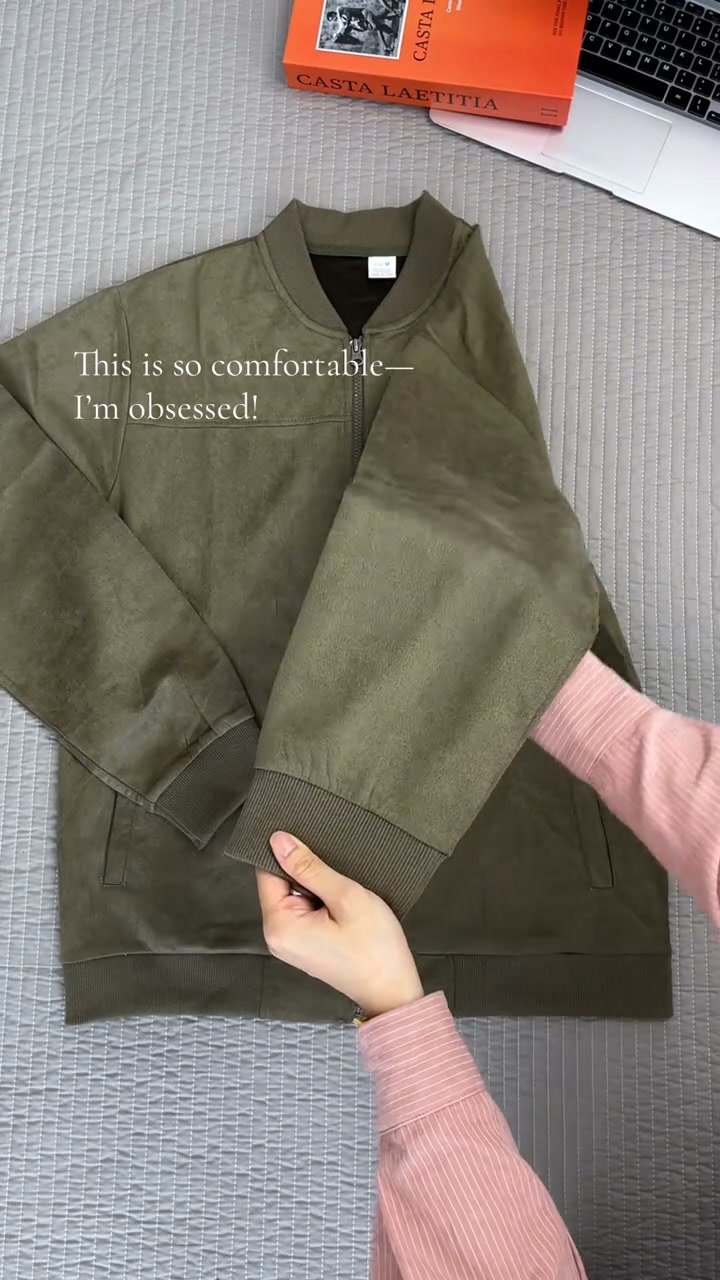 Army Green Suede Bomber Jacket
