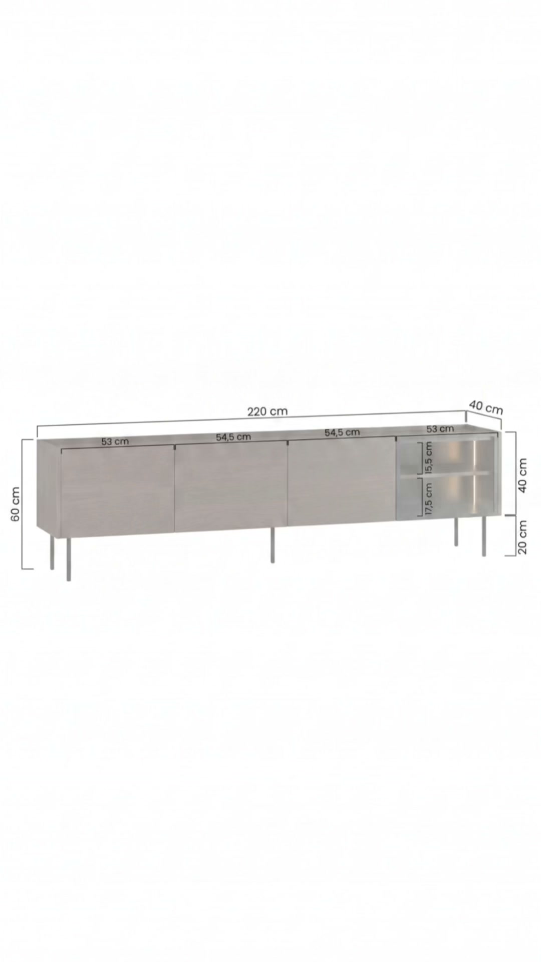 Mobile TV 4 ante con piede in metallo Ohra 220 x 40 cm
