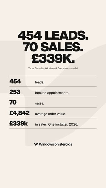 454 windows leads. 70 sales. £339k.