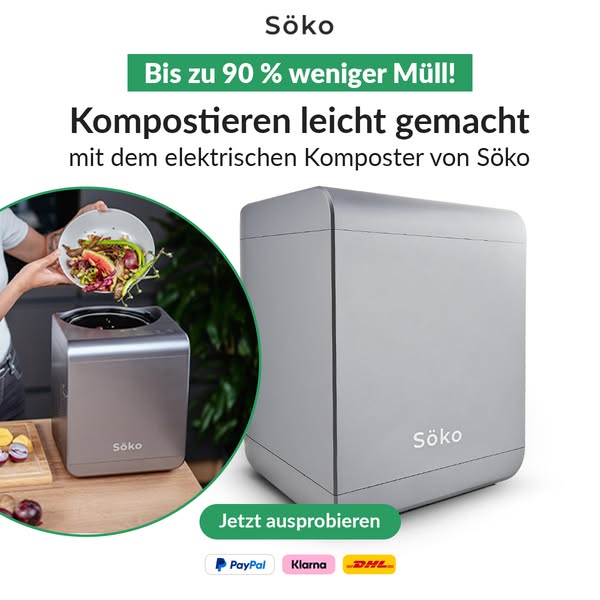 Verwandle Biomüll in 2–4 Stunden in frische Komposterde mit dem elektrischen Söko Komposter