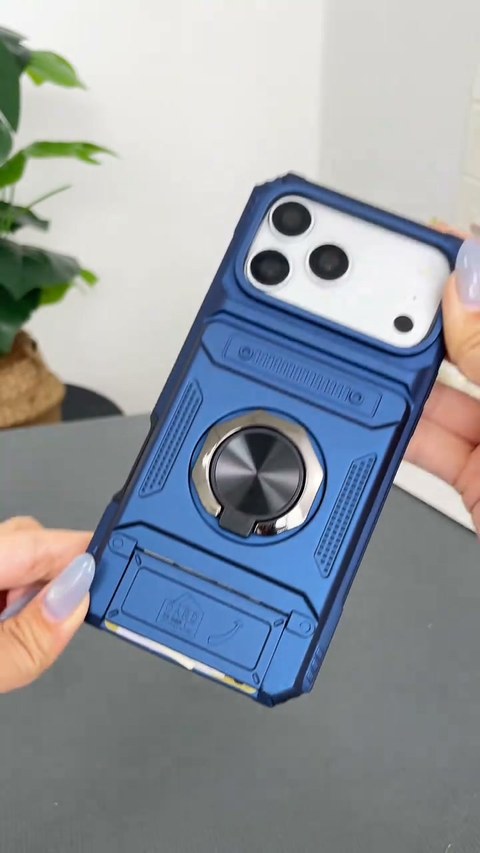 Wallet-style phone case with card slots [holds 2 cards] + 360° magnetic rotating ring holder