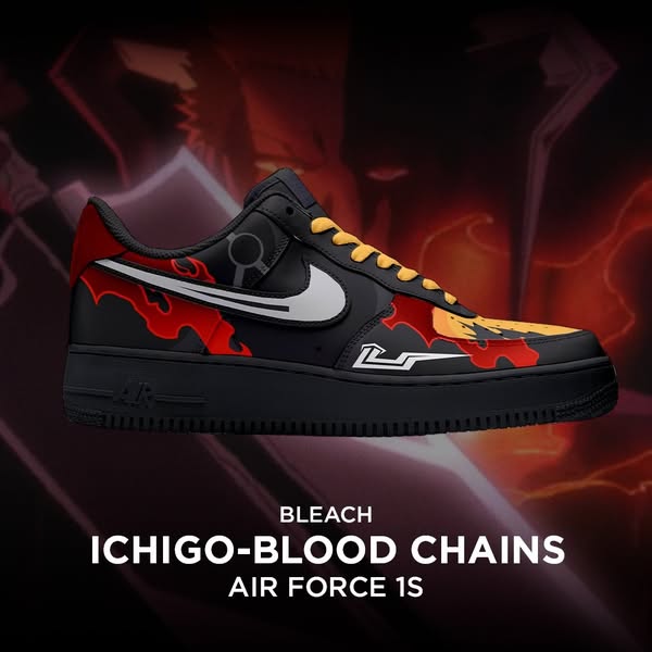 Premium Ichigo-Blood Chains AF1 Embossed Logo Sneakers