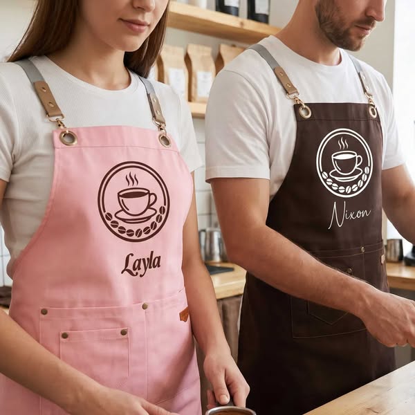 Personalized Multicolor Logo Photo Adjustable Canvas Chef Apron with Pockets and Name Shop Gift for Dessert Coffee Restaurant Bar Employee