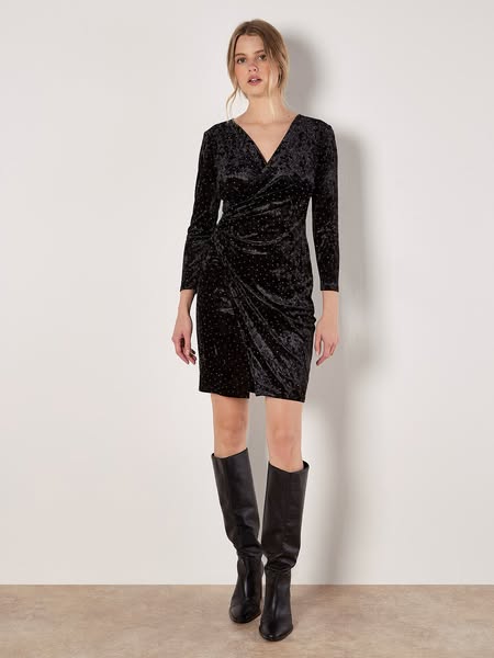 Diamante Velvet Wrap Mini Dress