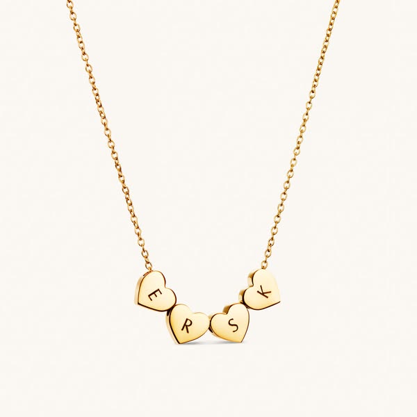 Amo Heart Quadruple Bead Necklace in Gold