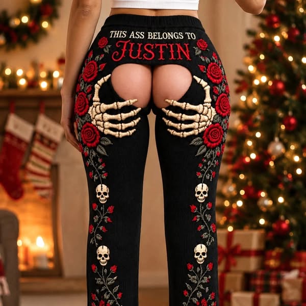 Personalized Skeleton Hands Leggings – Custom Name Sexy Rose & Skull P