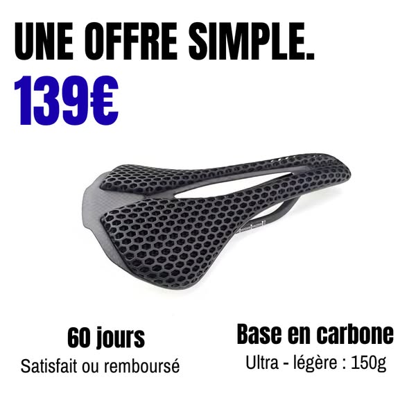 Selle Apex 3D : Roulez 100km+ sans douleur