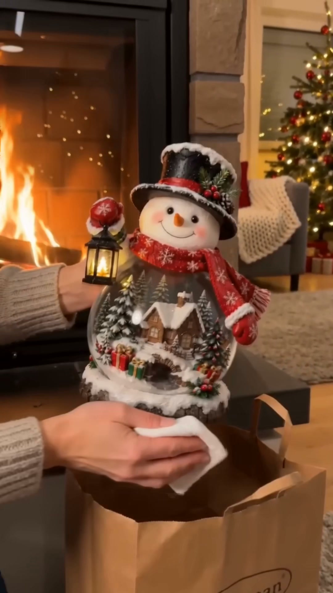 Snowman Glow Lighted Tabletop Decor｜Hidden Mini Illuminated Christmas Village Inside The Snowman