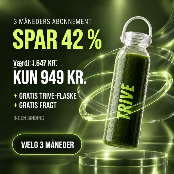 3 måneder for 949 kr. + gratis flaske og fragt