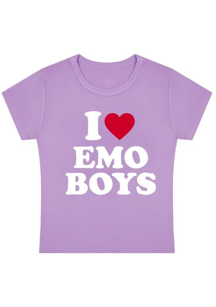 I Love Emo Boys Y2k Baby Tee Purple / S