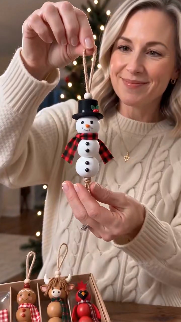 Christmas Wooden Bead Ornament DIY Kit – Set of 4