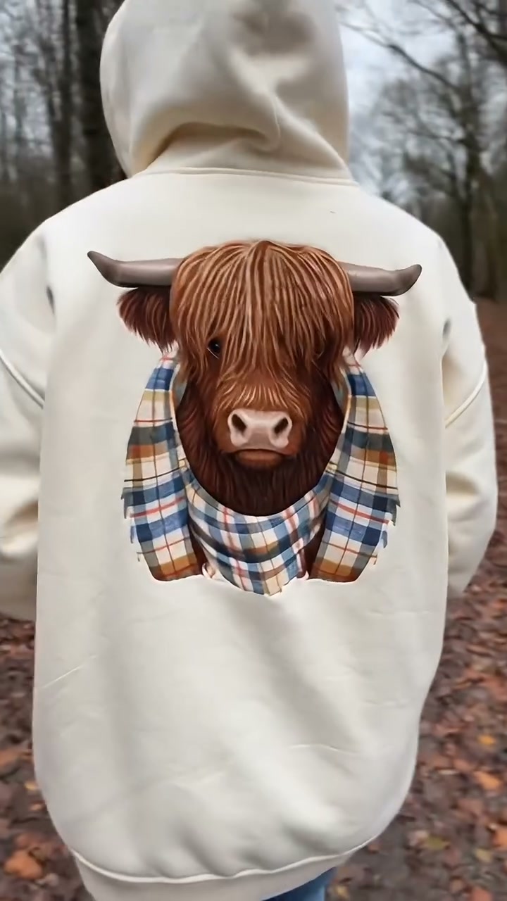2026 CHRISTMAS SALE 70% OFF!!Cute Highland Cow Cozy Fleece-Lined Hooded Sweatshirt