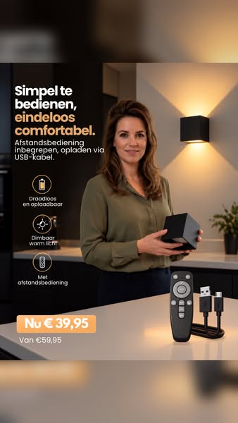 Nieuw! Draadloze Wandlamp met afstandsbediening!