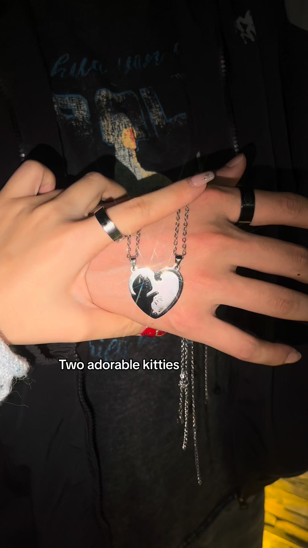 Cute Cat Matching Necklace Set With Ring