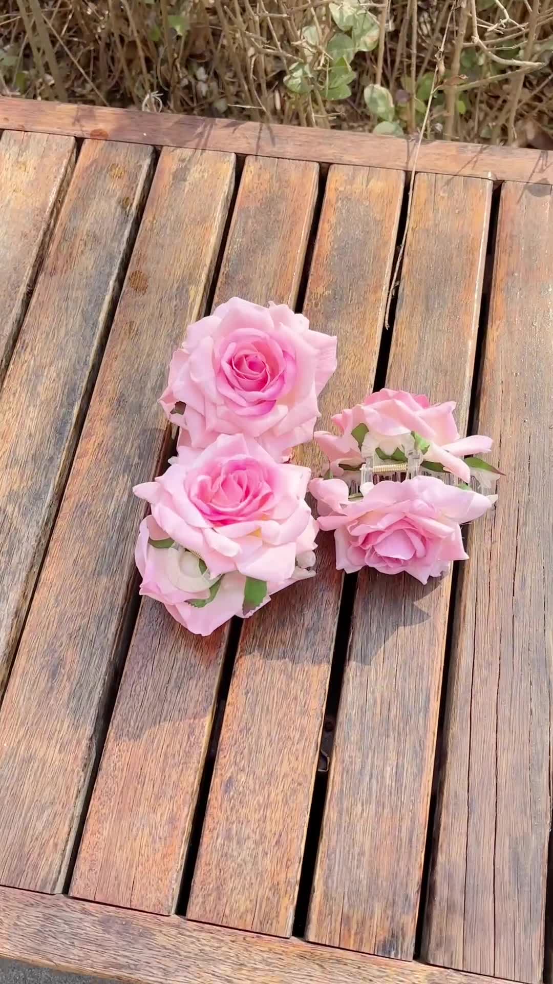**Pink Rose Hair Clip**