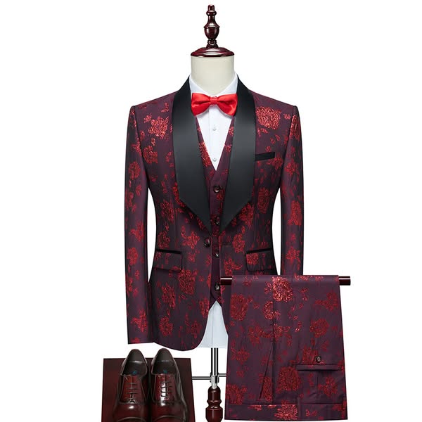 Doohoob Jacquard Three Piece Suit S8200-2