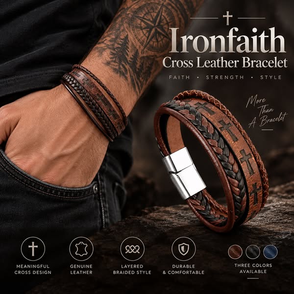 Ironfaith Cross Leather Bracelet
