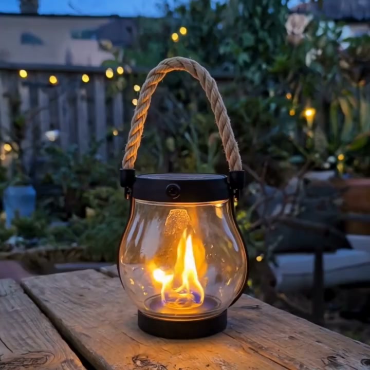 Solarbetriebene Laterne mit ewiger Flamme für Herbst- und Winterabende