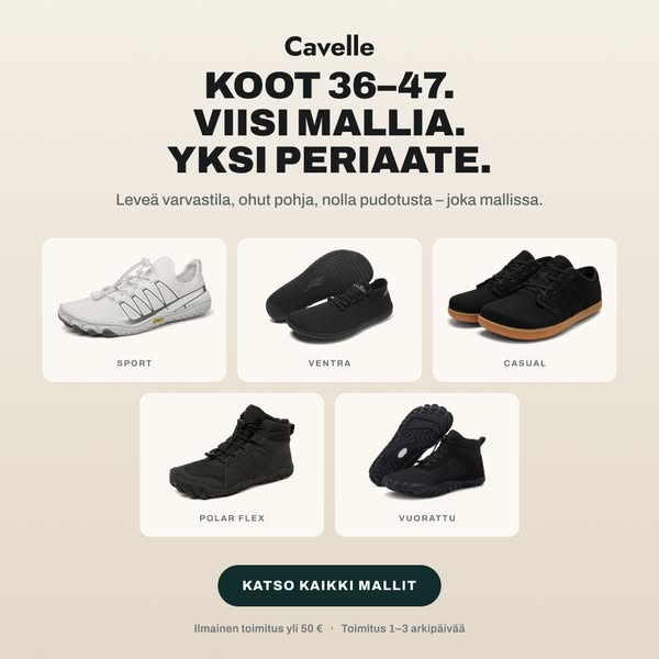 Paljasjalkakengät koko vuodelle – koot 36–47