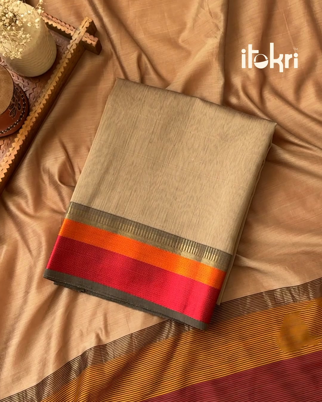 Handloom Maheshwari silk by the length: no two cuts quite alike. We ship it worldwide.