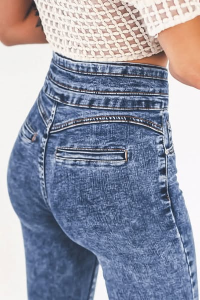 X699 Jeansowe spodnie damskie SEPATI modelujące talię z szerokim pasem rurki z wysokim stanem push up s m l xl
