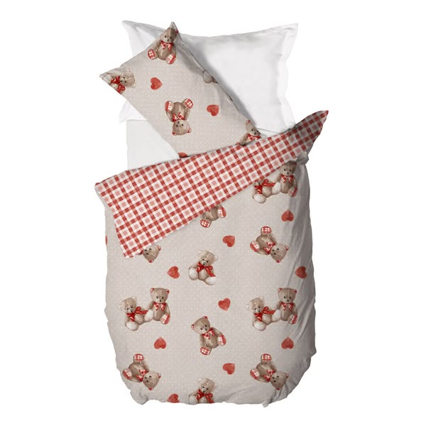 Parure Copripiumino Piazza e Mezza in Cotone con Stampa - Fantasia Softy Bear Orsetti Red - €34.90