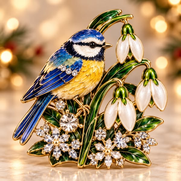 Charming Countryside Accessory｜Blue‑Tit Snowdrop Enamel Brooch!