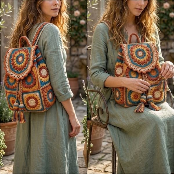 Botanical Motif Adventure Backpack Crochet Pattern